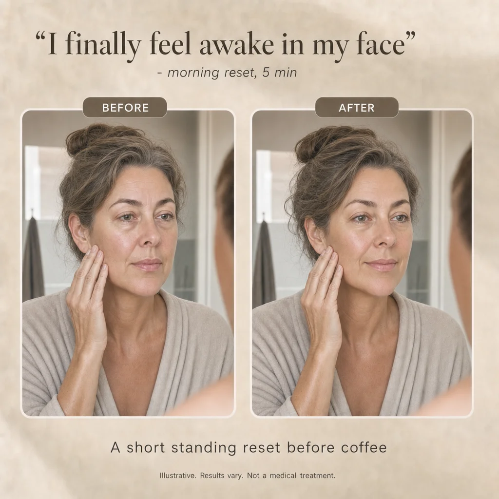 Before and after morning face with the quote I finally feel awake in my face.